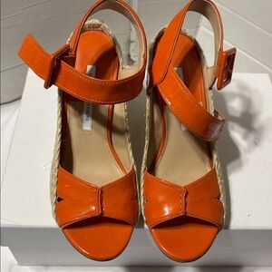 Diane Von Furstenberg Orange wedge Espadrille Sandals. NWOT